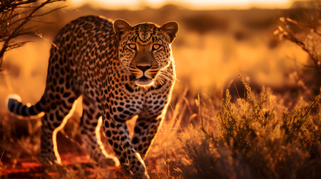 Photo of Leopard on savanna at sunsetの素材