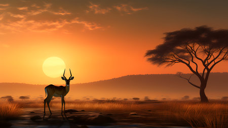 Photo of Impala on savanna at sunsetの素材
