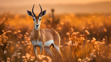 Photo of Springbok on savanna at sunsetの素材