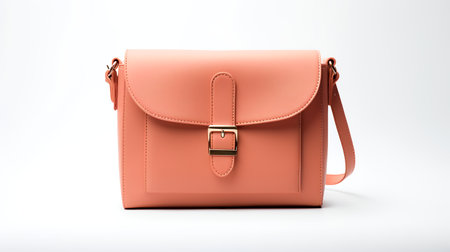 Photo of Minimalist peach female leather bag isolated on white backgroundの素材