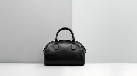 Photo of Minimalist black leather female bag isolated on white backgroundの素材