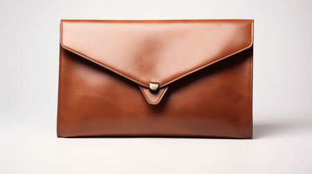 Photo of Minimalist brown clutch isolated on white backgroundの素材
