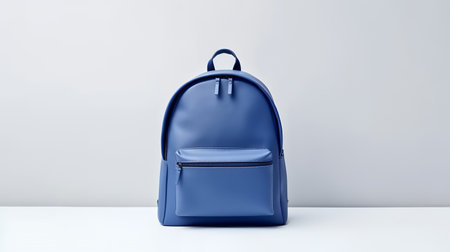 Photo of Minimalist blue backpack isolated on white backgroundの素材