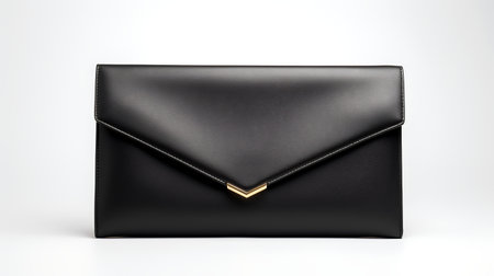 Photo of Minimalist black clutch isolated on white backgroundの素材
