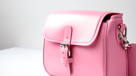 Photo of Cute pink leather female bag isolated on white backgroundの素材