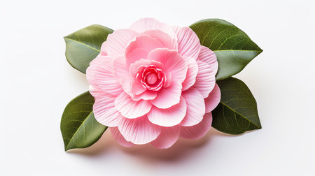 Photo of beautiful Camellia flower isolated on white backgroundの素材