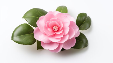 Photo of beautiful Camellia flower isolated on white backgroundの素材