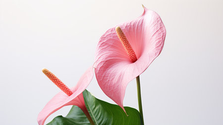 Photo of beautiful Flamingo flower isolated on white backgroundの素材