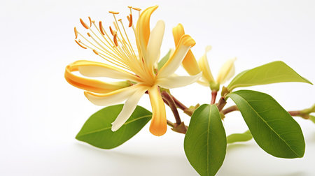 Photo of beautiful Honeysuckle flower isolated on white backgroundの素材