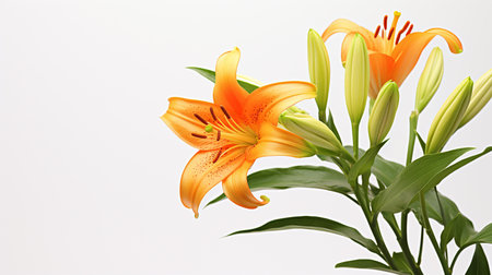 Photo of beautiful Lilium flower isolated on white backgroundの素材