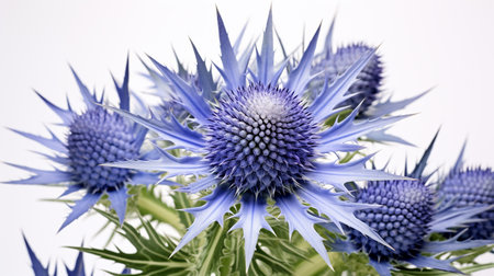 Photo of beautiful Sea Holly flower isolated on white backgroundの素材