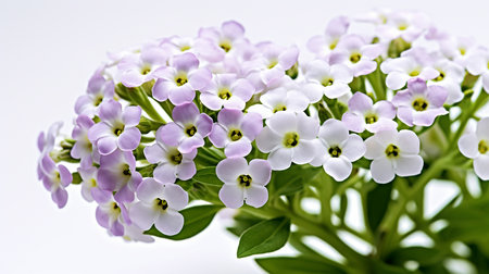Photo of beautiful Sweet Alyssum flower isolated on white backgroundの素材
