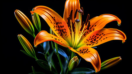 Photo of beautiful Tiger Lily flower isolated on white backgroundの素材