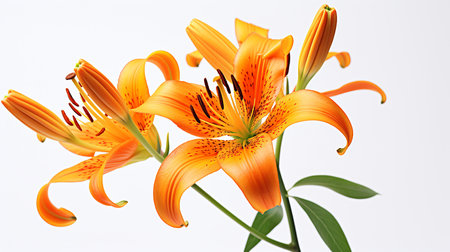Photo of beautiful Tiger Lily flower isolated on white backgroundの素材