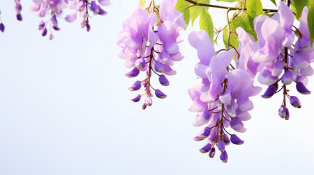 Photo of beautiful Wisteria flower isolated on white backgroundの素材