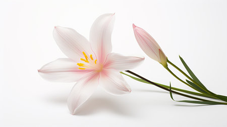 Photo of beautiful Zephyranthes flower isolated on white backgroundの素材