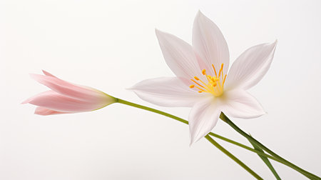 Photo of beautiful Zephyranthes flower isolated on white backgroundの素材