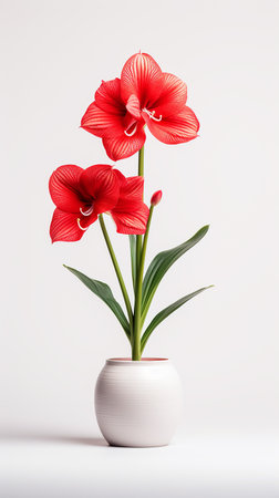 Photo of Amaryllis flower in pot isolated on white backgroundの素材