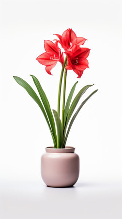 Photo of Amaryllis flower in pot isolated on white backgroundの素材
