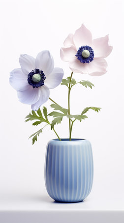 Photo of Anemone flower in pot isolated on white backgroundの素材