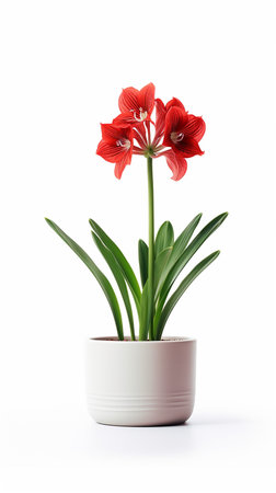 Photo of Amaryllis flower in pot isolated on white backgroundの素材