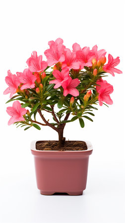 Photo of Azalea flower in pot isolated on white backgroundの素材