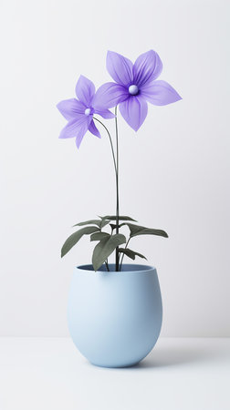Photo of Balloon flower in pot isolated on white backgroundの素材