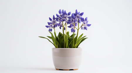 Photo of Bluebell flower in pot isolated on white backgroundの素材