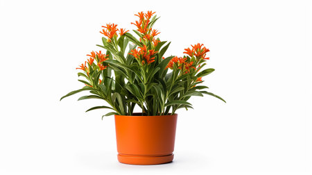 Photo of Butterfly Weed flower in pot isolated on white backgroundの素材