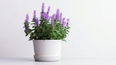 Photo of Catmint flower in pot isolated on white backgroundの素材