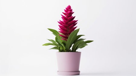 Photo of Celosia flower in pot isolated on white backgroundの素材