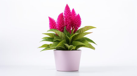 Photo of Celosia flower in pot isolated on white backgroundの素材