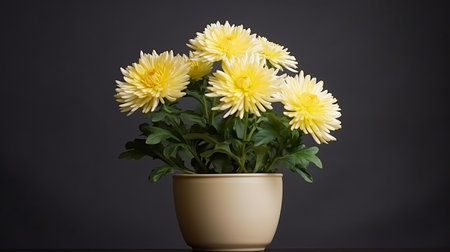 Photo of Chrysanthemum flower in pot isolated on white backgroundの素材