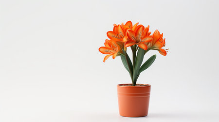 Photo of Clivia flower in pot isolated on white backgroundの素材