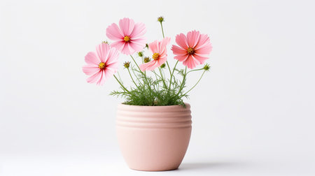 Photo of Cosmos flower in pot isolated on white backgroundの素材