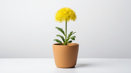Photo of Dandelion flower in pot isolated on white backgroundの素材