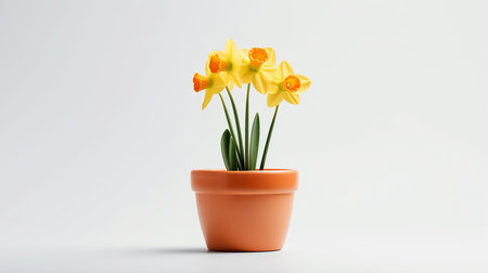 Photo of Daffodil flower in pot isolated on white backgroundの素材