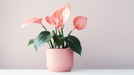 Photo of Flamingo flower in pot isolated on white backgroundの素材