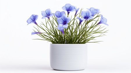 Photo of Flax flower in pot isolated on white backgroundの素材