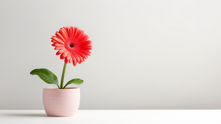 Photo of Gerbera flower in pot isolated on white backgroundの素材