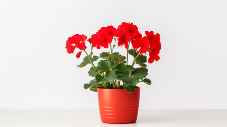 Photo of Geranium flower in pot isolated on white backgroundの素材