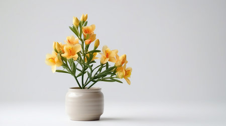 Photo of Freesia flower in pot isolated on white backgroundの素材