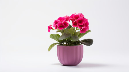 Photo of Gloxinia flower in pot isolated on white backgroundの素材