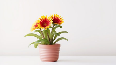 Photo of Gaillardia flower in pot isolated on white backgroundの素材