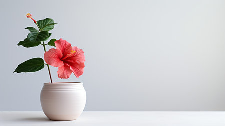 Photo of Hibiscus flower in pot isolated on white backgroundの素材