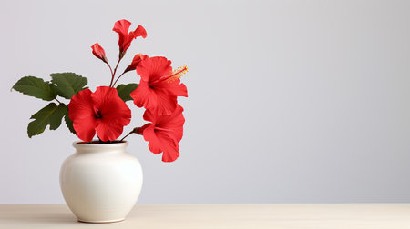 Photo of Hibiscus flower in pot isolated on white backgroundの素材