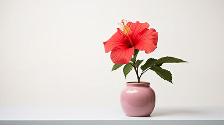 Photo of Hibiscus flower in pot isolated on white backgroundの素材
