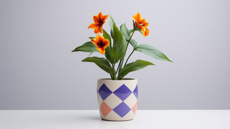 Photo of Harlequin flower in pot isolated on white backgroundの素材