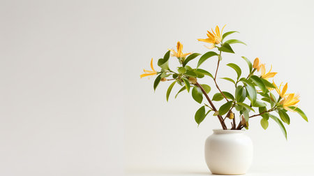 Photo of Honeysuckle flower in pot isolated on white backgroundの素材