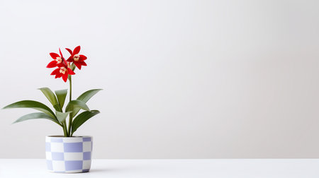 Photo of Harlequin flower in pot isolated on white backgroundの素材